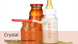  Presentation with baby bottle - PPT layouts having juice baby bottle and pacifier background and a gold colored foreground