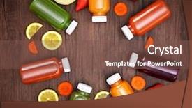  Presentation with detox - Cool new slides with juice bottle - detox drinks on wooden background backdrop and a tawny brown colored foreground