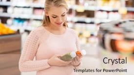  Presentation with healthy eating food photography - Presentation theme featuring juice bottles at grocery store background and a lemonade colored foreground