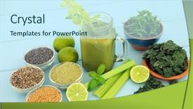  Presentation with vegetable seed - Colorful PPT theme enhanced with juice drink with kale celery backdrop and a cool aqua colored foreground