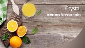  Presentation with mango juice fresh tropical fruit - PPT theme enhanced with juice on wooden table top background and a gray colored foreground