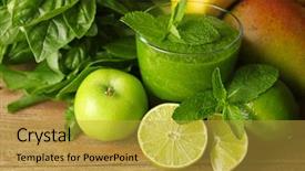  Presentation with fruit and herbs - Cool new slide set with juice with fruits and herbs backdrop and a gold colored foreground