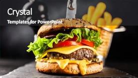  Presentation with burgers - Colorful PPT layouts enhanced with juicy - delicious grilled burgers backdrop and a dark gray colored foreground