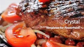  Presentation with steam generator abstract art red - PPT layouts having juicy beef steak with red beans garnish and sliced tomato background and a tawny brown colored foreground
