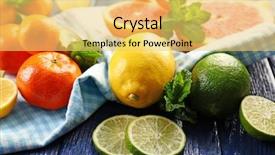  Presentation with citrus - PPT theme with juicy composition of sliced citrus on blue wooden background background and a yellow colored foreground