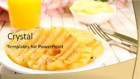  Presentation with pineapple - Beautiful theme featuring juicy grilled pineapple on plate on table close-up backdrop and a yellow colored foreground