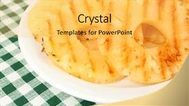  Presentation with pineapple - Slide deck consisting of juicy grilled pineapple on plate on table close-up background and a yellow colored foreground
