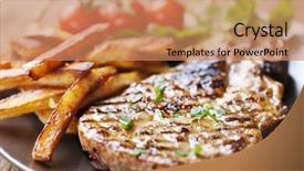  Presentation with grilled - PPT theme with juicy grilled pork chop neck background and a coral colored foreground