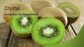  Presentation with kiwi - Audience pleasing slides consisting of juicy kiwi fruit on wooden backdrop and a yellow colored foreground