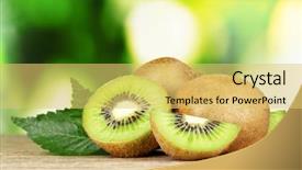  Presentation with kiwi - PPT theme with juicy kiwi fruit on wooden background and a yellow colored foreground