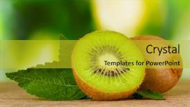  Presentation with kiwi fruit - Slide deck with juicy kiwi fruit on wooden background and a  colored foreground