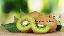  Presentation with kiwi fruit - Slides enhanced with juicy kiwi fruit on wooden background and a  colored foreground