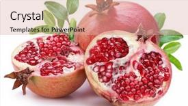  Presentation with isolated fall oak leaf - Amazing PPT theme having juicy opened pomegranate with leaves backdrop and a lemonade colored foreground