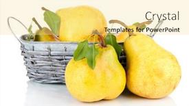  Presentation with wicker - PPT theme consisting of juicy pears in wicker basket isolated on white background and a blonde colored foreground