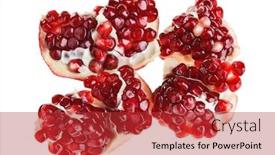  Presentation with pomegranate - Theme featuring juicy-ripe-open-pomegranate-piece background and a red colored foreground