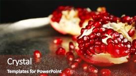  Presentation with pomegranate - Theme with juicy ripe pomegranate on metal plate on dark background background and a tawny brown colored foreground