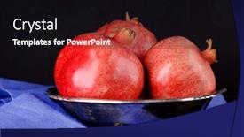  Presentation with pomegranates - Beautiful presentation theme featuring juicy ripe pomegranates on wooden table on dark background backdrop and a black colored foreground