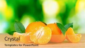  Presentation with outdoors - PPT theme having juicy ripe tangerines with cloves on wooden table outdoors background and a yellow colored foreground