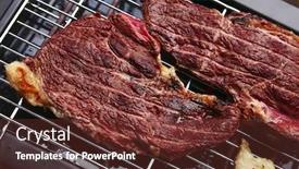  Presentation with bbq - Audience pleasing PPT theme consisting of juicy roast meat on black electrical bbq backdrop and a tawny brown colored foreground