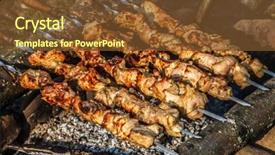  Presentation with kebab - Presentation theme featuring juicy slices of meat with sauce prepare on fire shish kebab background and a tawny brown colored foreground