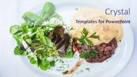  Presentation with meat beef - Presentation theme consisting of juicy-steak-beef-meat background and a sky blue colored foreground