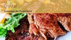  Presentation with meat beef - Audience pleasing presentation design consisting of juicy-steak-beef-meat backdrop and a yellow colored foreground