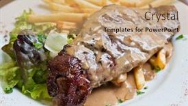  Presentation with meat beef - Slide set featuring juicy-steak-beef-meat background and a coral colored foreground