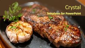  Presentation with steak - Presentation theme featuring juicy-steak-sliced background and a tawny brown colored foreground