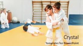  Presentation with judo - PPT theme having jujitzu - boys in kimono fights kid background and a blonde colored foreground