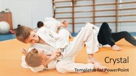  Presentation with bing clip art for birthdays - PPT layouts consisting of jujitzu - boys in uniform practice martial background and a coral colored foreground