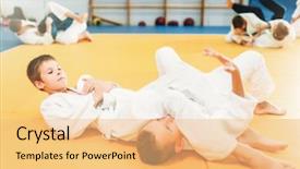  Presentation with bing clip art for birthdays - Colorful PPT layouts enhanced with jujitzu - boys in uniform practice martial backdrop and a yellow colored foreground
