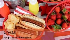  Presentation with 4th july - Beautiful presentation featuring july picnic hot dogs chips backdrop and a red colored foreground