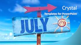  Presentation with beach - Slides having july sign with beach background background and a cobalt blue colored foreground