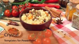  Presentation with national integration - Theme featuring jumbalaya - uzbek national dish pilaf background and a  colored foreground