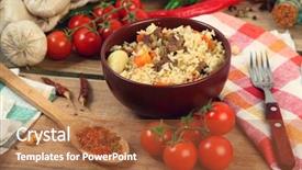  Presentation with national integration - Cool new PPT theme with jumbalaya - uzbek national dish pilaf backdrop and a red colored foreground