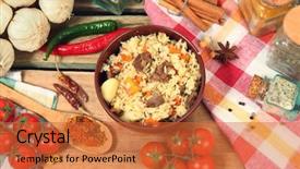  Presentation with national - Slides enhanced with jumbalaya - uzbek national dish pilaf background and a red colored foreground