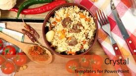  Presentation with national - Beautiful PPT layouts featuring jumbalaya - uzbek national dish pilaf backdrop and a red colored foreground