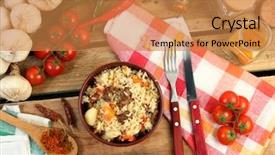  Presentation with national - Slide deck with jumbalaya - uzbek national dish pilaf background and a coral colored foreground