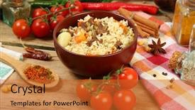  Presentation with national organization - PPT layouts having jumbalaya - uzbek national dish pilaf background and a red colored foreground