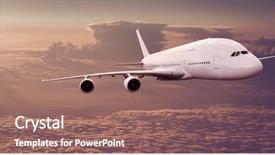  Presentation with commercial - Slide set having jumbo - big commercial airplane flying above background and a  colored foreground