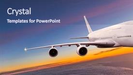  Presentation with airplane a320 - Presentation design enhanced with jumbo - big commercial airplane flying above background and a  colored foreground