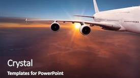  Presentation with commercial - Slide set enhanced with jumbo - big commercial airplane flying above background and a tawny brown colored foreground