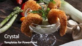  Presentation with shrimp - PPT theme having jumbo - breaded large shrimp background and a wine colored foreground