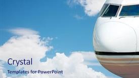  Presentation with flight - Audience pleasing PPT theme consisting of jumbo jet in mid flight backdrop and a sky blue colored foreground