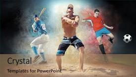  Presentation with basketball collage - Beautiful presentation design featuring jump - collage of team sport players backdrop and a coral colored foreground