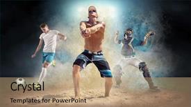  Presentation with basketball collage - Colorful presentation design enhanced with jump - collage of team sport players backdrop and a coral colored foreground