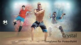  Presentation with basketball collage - Beautiful slide deck featuring jump - collage of team sport players backdrop and a coral colored foreground