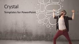  Presentation with chicago river walk urban - Colorful PPT theme enhanced with jump - comic hipster guy shouting backdrop and a light gray colored foreground