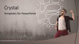  Presentation with chicago river walk urban - Cool new slides with jump - comic hipster guy shouting backdrop and a light gray colored foreground