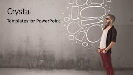  Presentation with mouth - Cool new slides with jump - comic hipster guy shouting backdrop and a  colored foreground